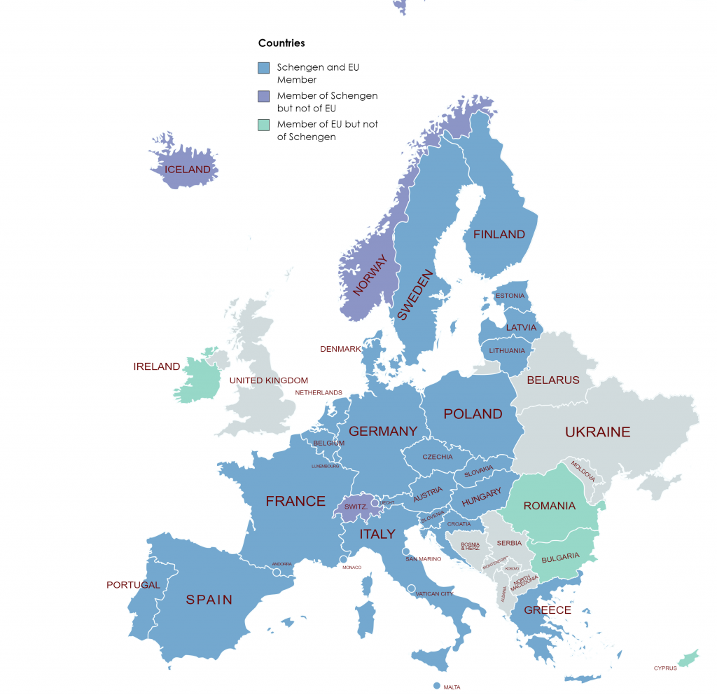 MAp of Schengen area